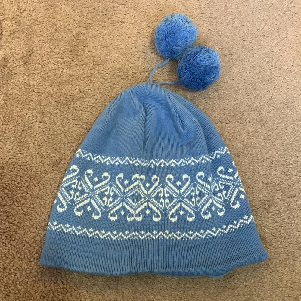 American Eagle Baby Blue Double Puffballs Beanie/Stocking Cap/Toboggan - Picture 4 of 5